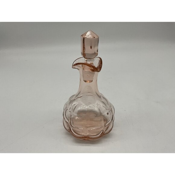 Pink Depression Glass 5" Bottle with Hexagon Shaped Stopper, MCM Collectible - Picture 7 of 13